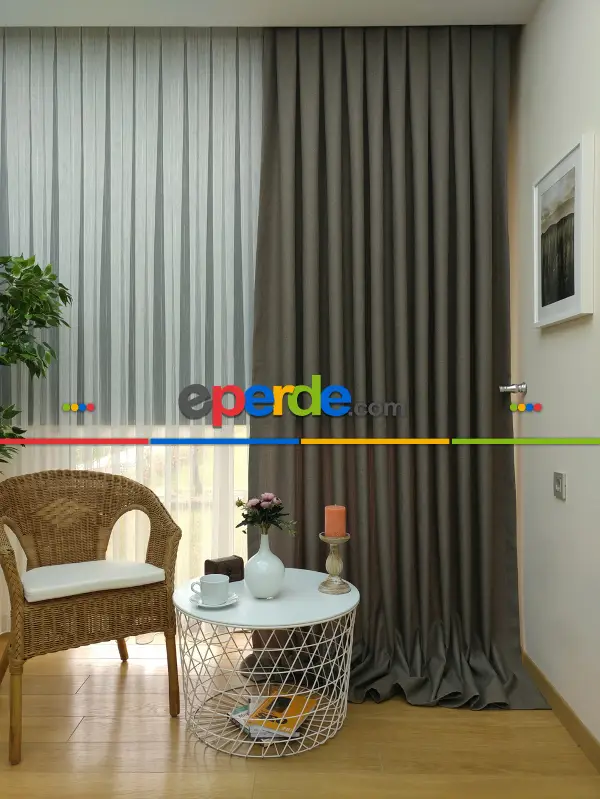 Yatak Odası - Keten Koyu Gri Düz Fon Perde- Antrasit