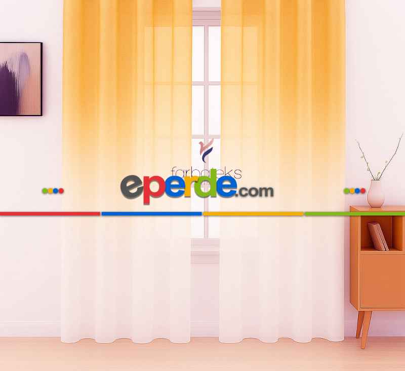 Turuncu Kavuniçi Üstden Renk Geçişli Tül Perde