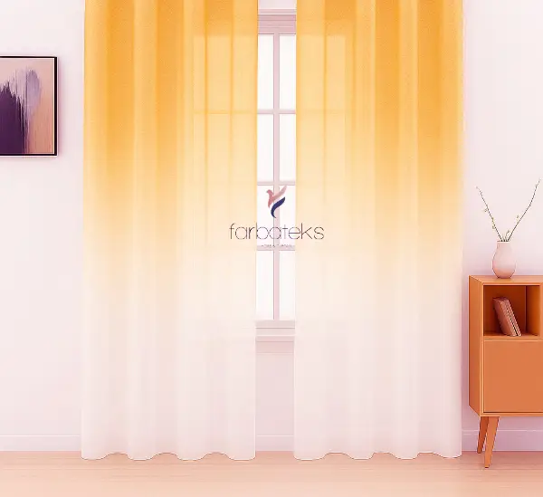 Turuncu Kavuniçi Üstden Renk Geçişli Tül Perde