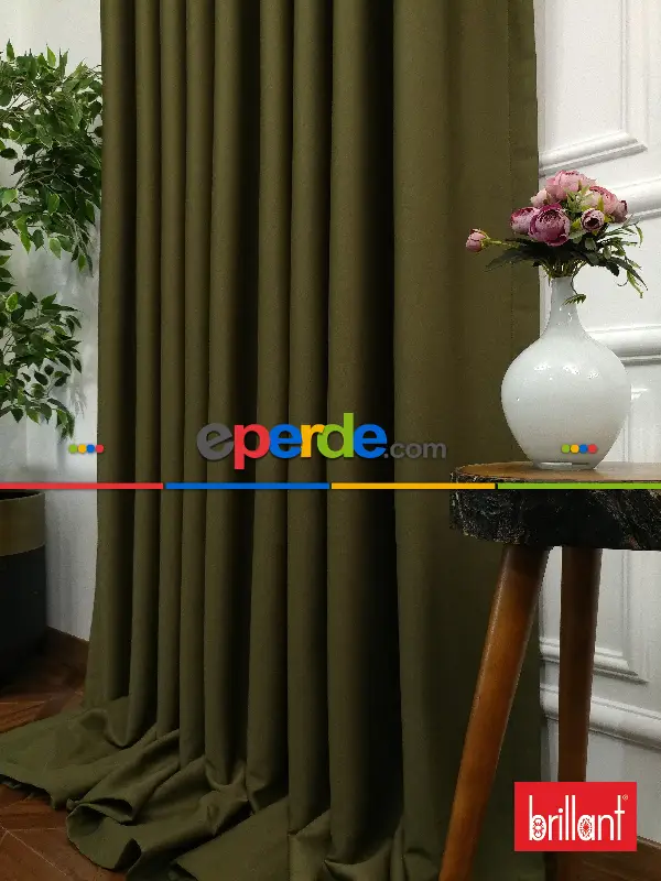 Brillant Blackout Haki Yeşil Renk Fon Perde 180cm En-haki %80 Işık Kesme