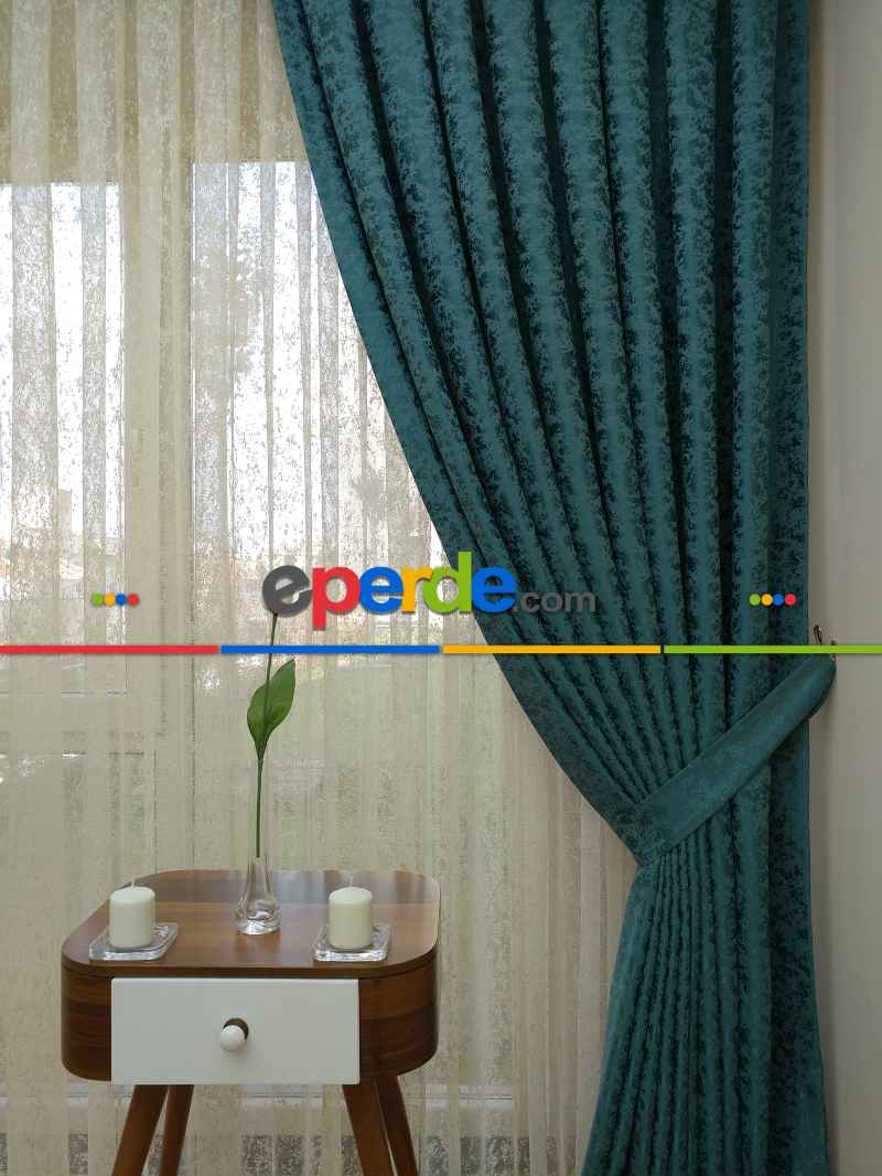 Koyu Mint Duz Jakar Fon Perde (180)- Yeşil Koyu Yeşil