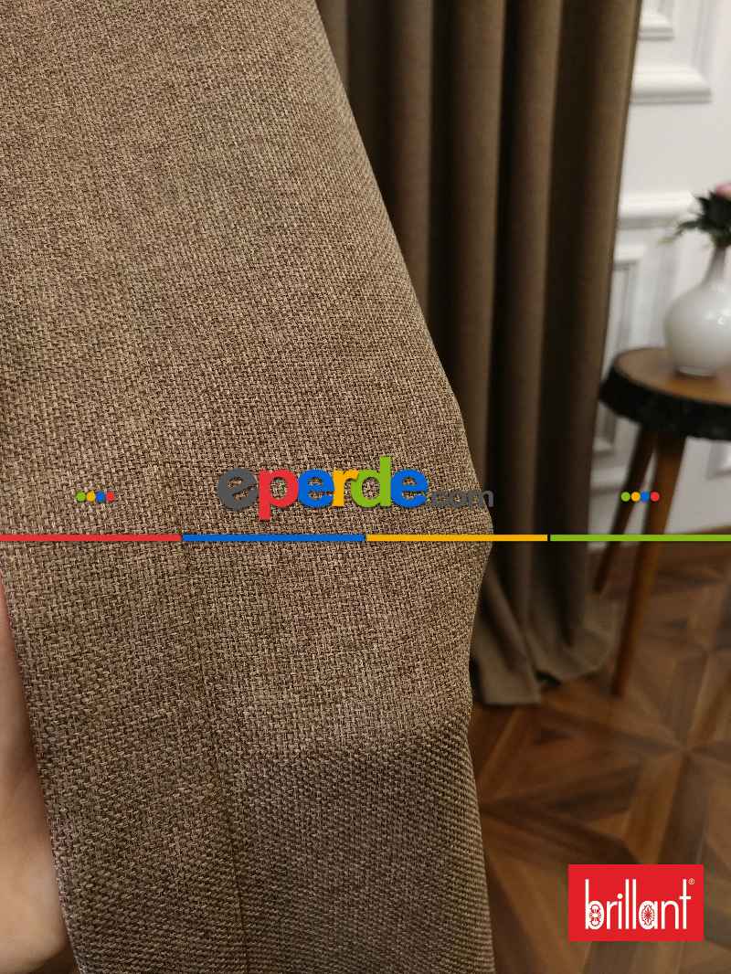 Brillant Keten Kahve Renk Düz Fon Perde - Kahve Açık