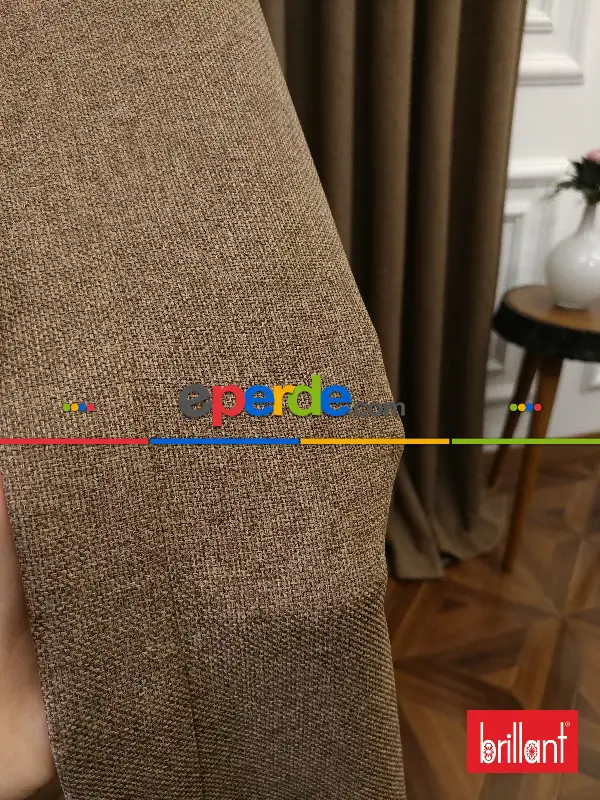 Yatak Odası - Brillant Keten Kahve Renk Düz Fon Perde - Kahve Açık