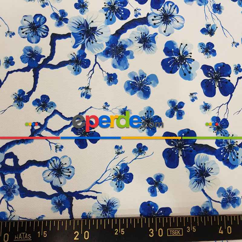 Çiçek Desenli Fon Perde Evm1515 Kumaşı Kalındır Duck Bezi Değildir- Mavi