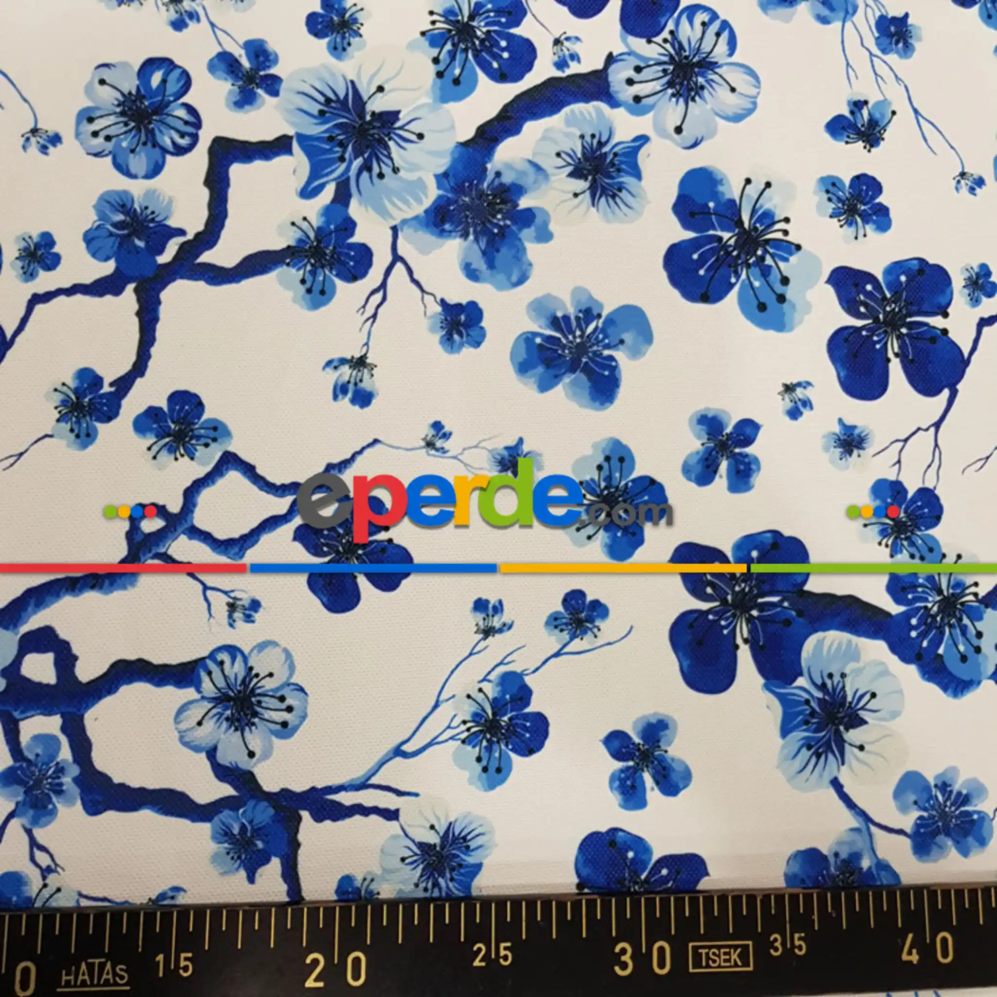 Yatak Odası - Çiçek Desenli Fon Perde Evm1515 Kumaşı Kalındır Duck Bezi Değildir- Mavi