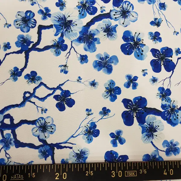 Yatak Odası - Çiçek Desenli Fon Perde Evm1515 Kumaşı Kalındır Duck Bezi Değildir- Mavi