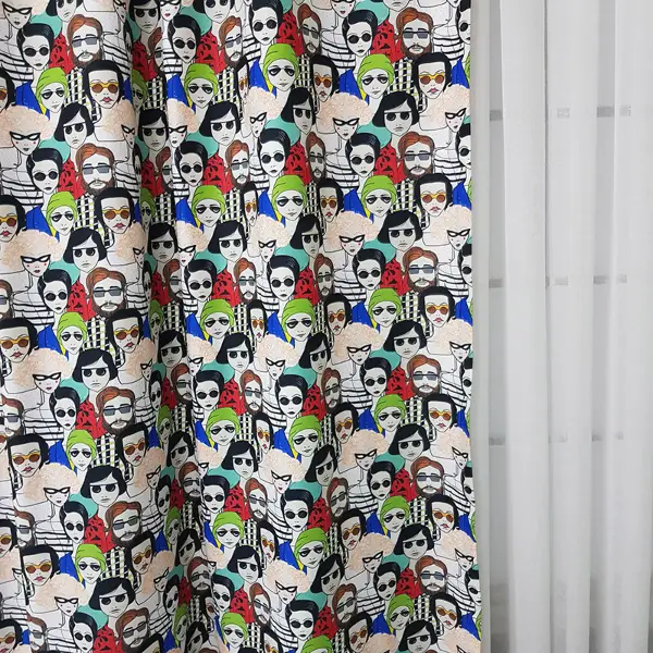 Popart Desenli Fon Perde Evm1112 Kumaşı Kalındır Duck Bezi Değildir- Siyah-Mavi-Kırmızı-Beyaz- Çok Renkli 3