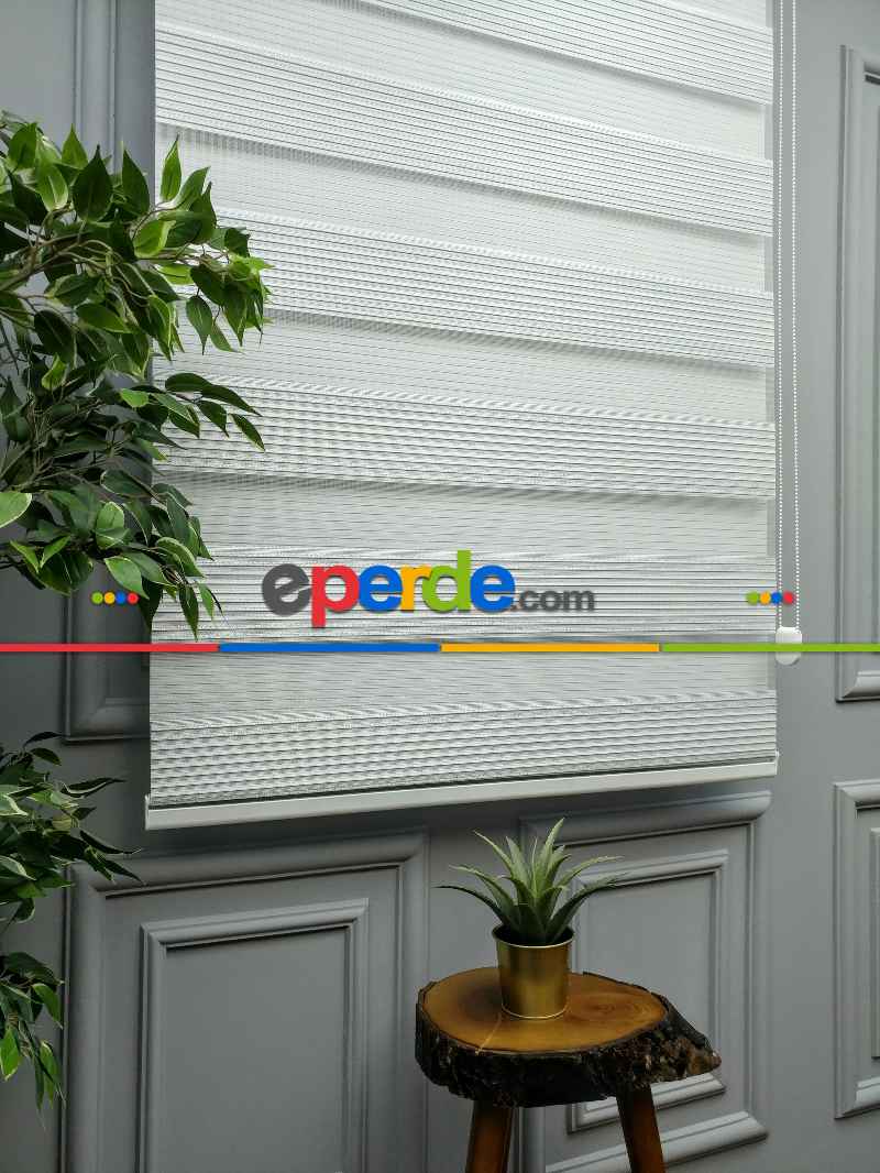 2025 Sezonu - Geniş Pileli (plise) Zebra Perde - Simli Zebra Perde- Gri Simli