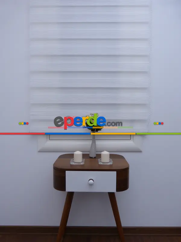 Mutfak - Zebra Perde - Beyaz - Dar Plise Model- Beyaz