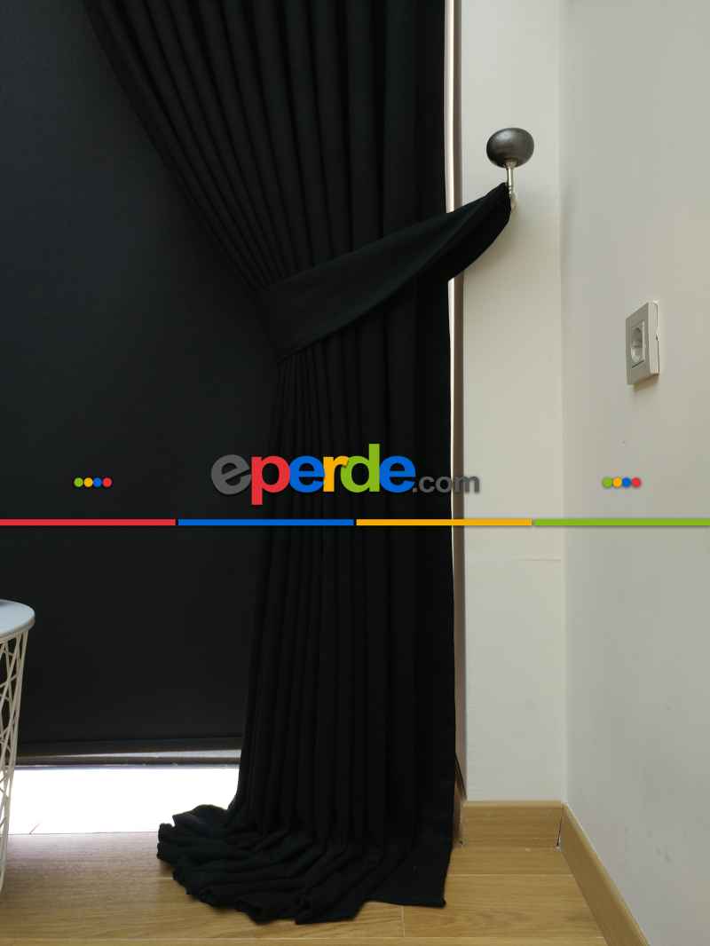 Siyah Düz Renk Dökümlü Fon Perde (150)- Siyah