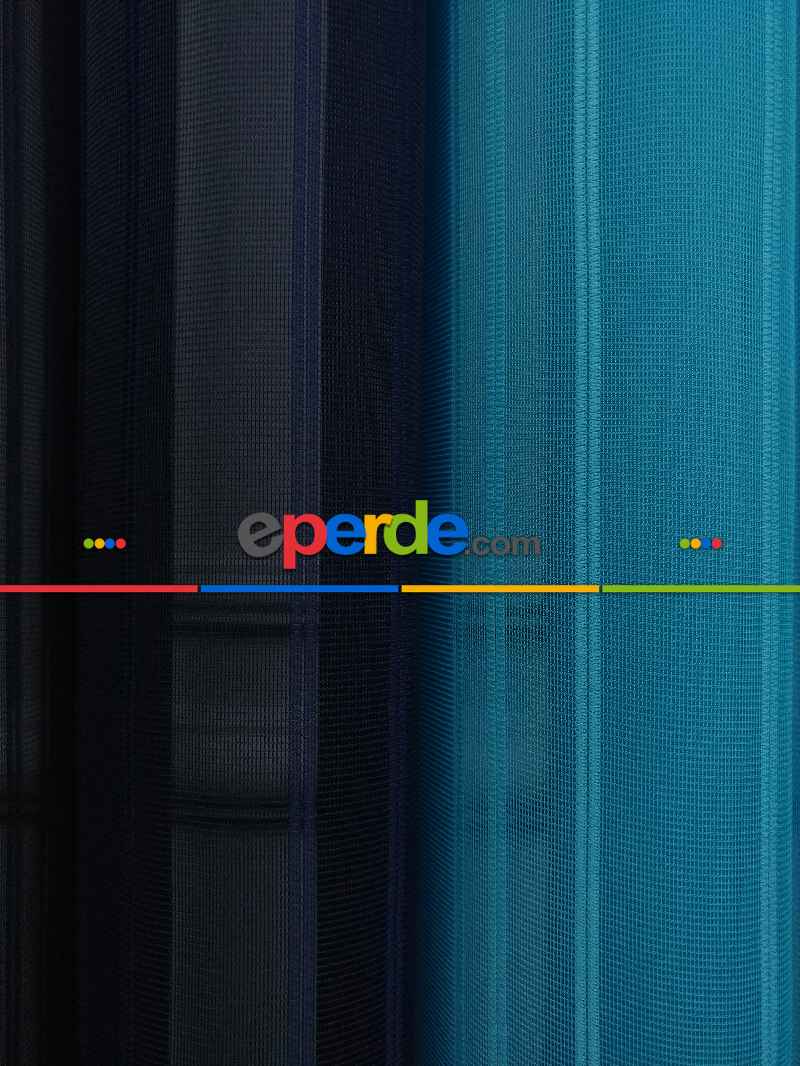 Lens Akıllı Dikey Tül Perde 113- Lacivert-beyaz-turkuaz