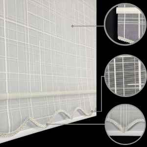 Oturma Odası - Kareli Spor Desen Tül Stor Perde A Kalite Ekru Renk