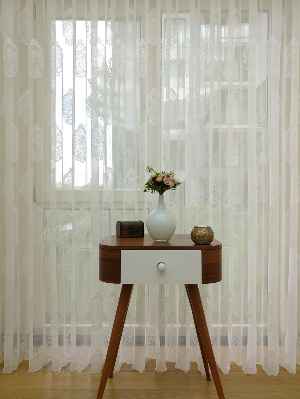 Damask Desenli Özel Örme Dokulu Tül Perde- Ekru