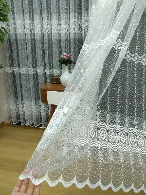 Mutfak Tülü Perdesi İşlemeli Güpürlü- Ekru