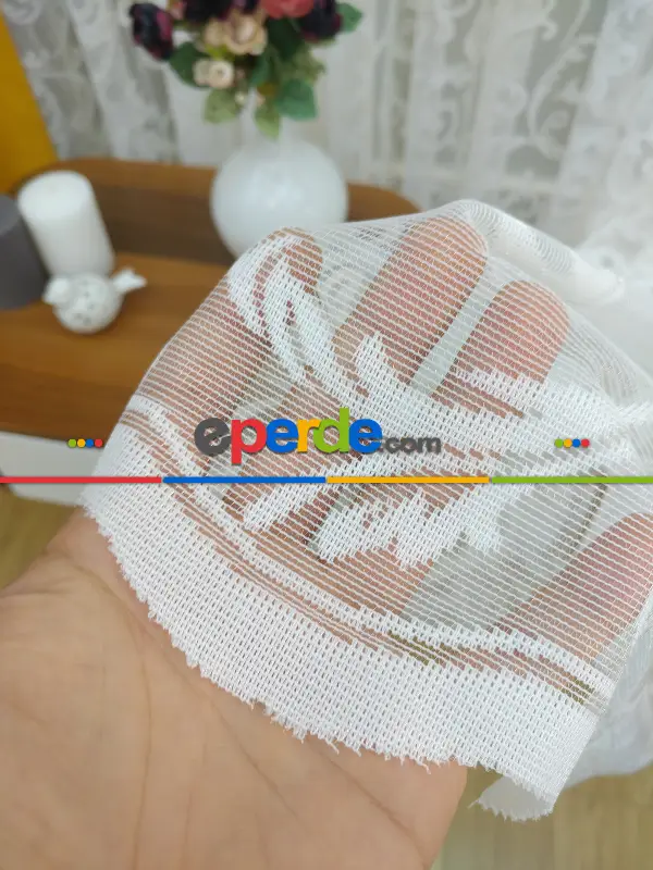 Sarmaşık Desenli Tül Perde- Ekru Bt 563