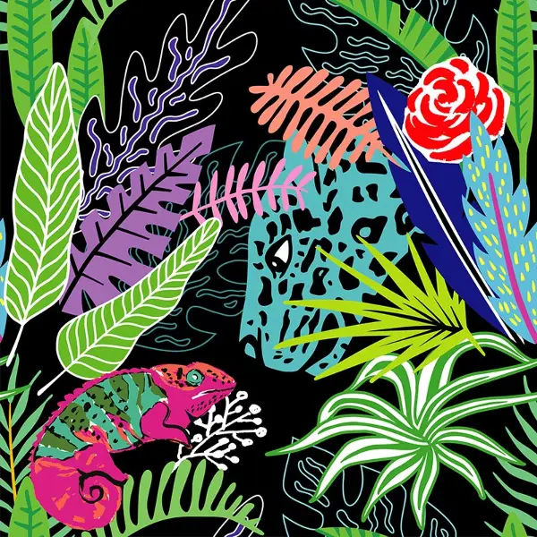 Tropikal Desenli Fon Perde Evm332 -t - Kumaşı Kalındır Duck Bezi Değildir.- Siyah-Yeşil-Mavi-Mor-Çok Renkli