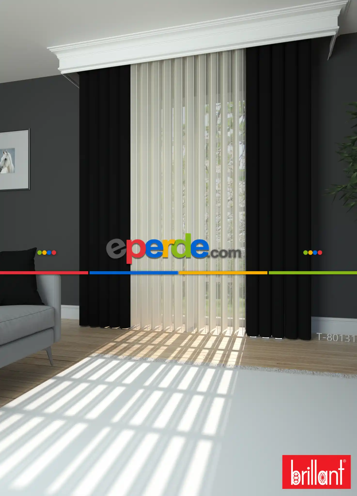 Brillant Akıllı Tül Perde Siyah Renkli Tül Dikey Zebra Perde Düz 1. Kalite