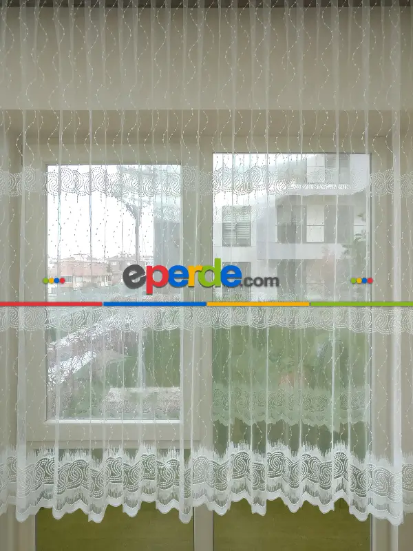 Brode İşlemeli Nakışlı Tül Perde Es Desenli - Ekru Renk