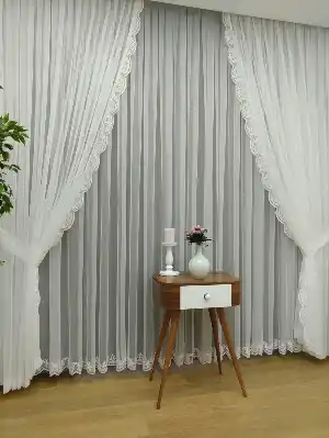 Fransız Dantel Tül Perde Etek Ucu Kabartma Nakış (güpür) Salon Perdesi 2021 (açıklamayı Okuyunuz)- Ekru