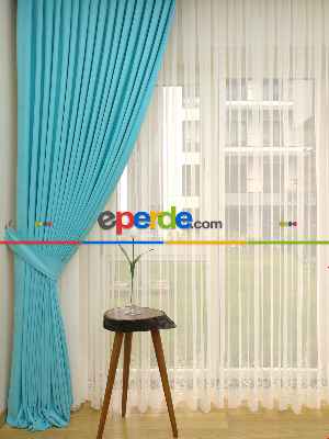 Turkuaz - Düz Fon Perde ( En 180cm Dökümlü Fon Perde)- Turkuaz