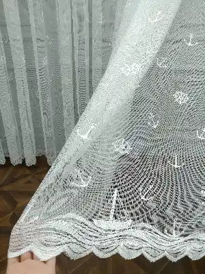 Çocuk Odası Tül Perde - Çapa Desenli Tül Perde - Kampanyalı Örme Tüller Stoklar İle Sınırlı- Ekru