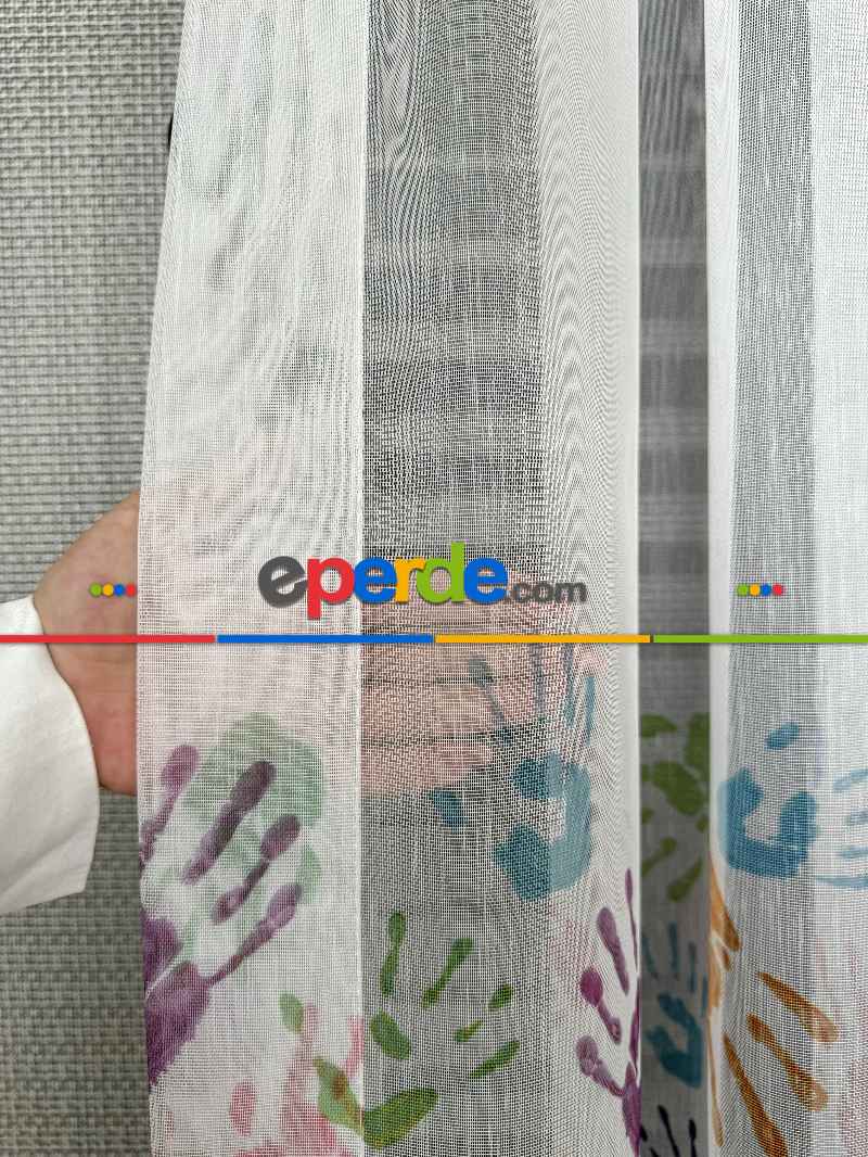 Bebek Odası Tül Perde - Çok Renkli El Baskılı Tül Perde, Çocuk-bebek Odası, Premium Seri