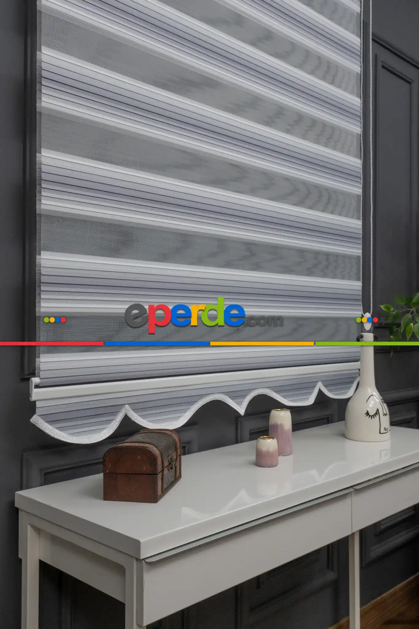 Oturma Odası - Zebra Perde Degrade Renk Geçişli Pileli Zebra Perde Gri Füme Antirasit