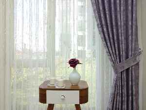 Patinedesenli Lila - Katyonik Jakar Fon Perde- Lila