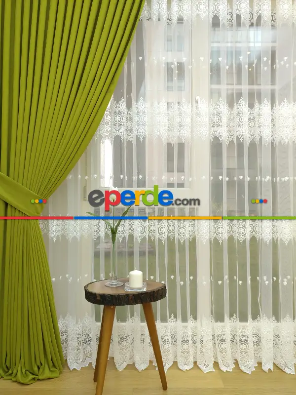 Yağ Yeşili - Düz Fon Perde ( Dökümlü Fon Perde)- Yağ Rengi