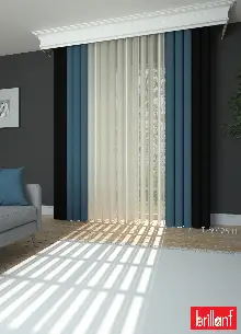 Brillant Akıllı Tül Siyah-açık Mavi Perde Tül Dikey Zebra Perde Düz 1. Kalite