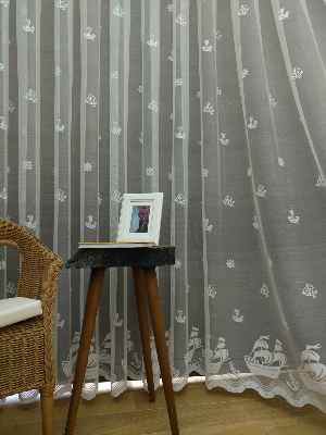 Çocuk Odası Tül Perde - Denizci Desen Çapalı Tül Perde- Ekru