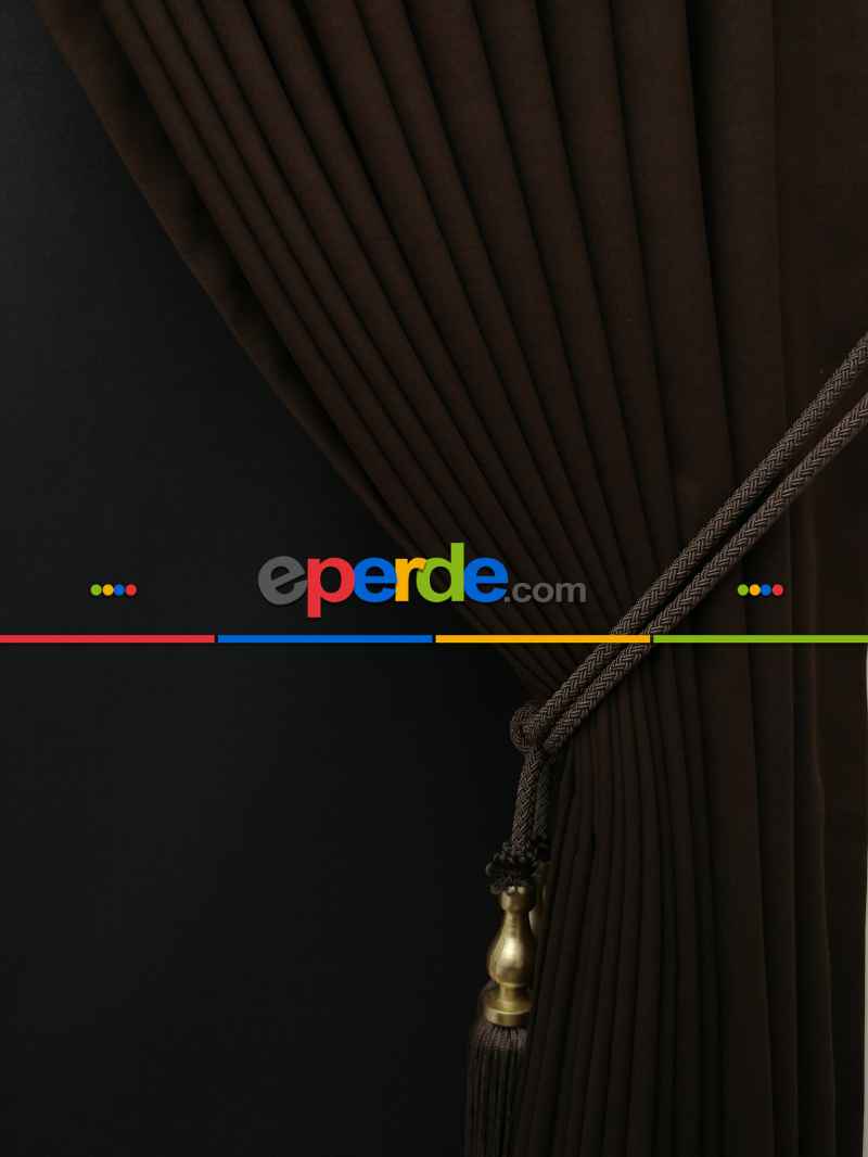 Düz Renk Dökümlü Fon Perde (150)- Kahverengi