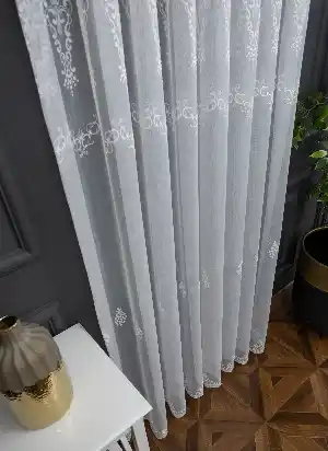 Taç Bohre Exculusive Damask Salon Tül Ütü İstemez Perde