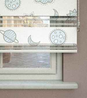 Gezegen Desenli Baskılı Zebra Perde- Çok Renkli