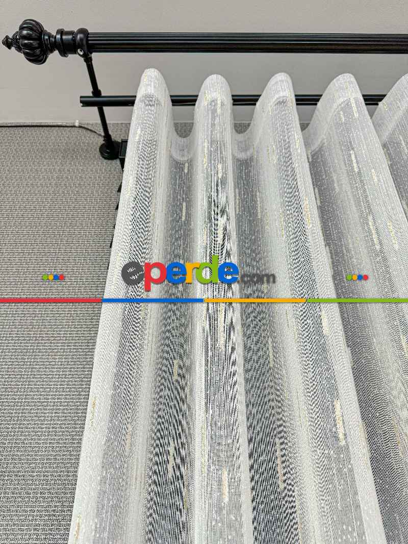 Sakallı Şantuk Tül Perde - Krem Altın - Ürün Videosu Açıklamada Vardır