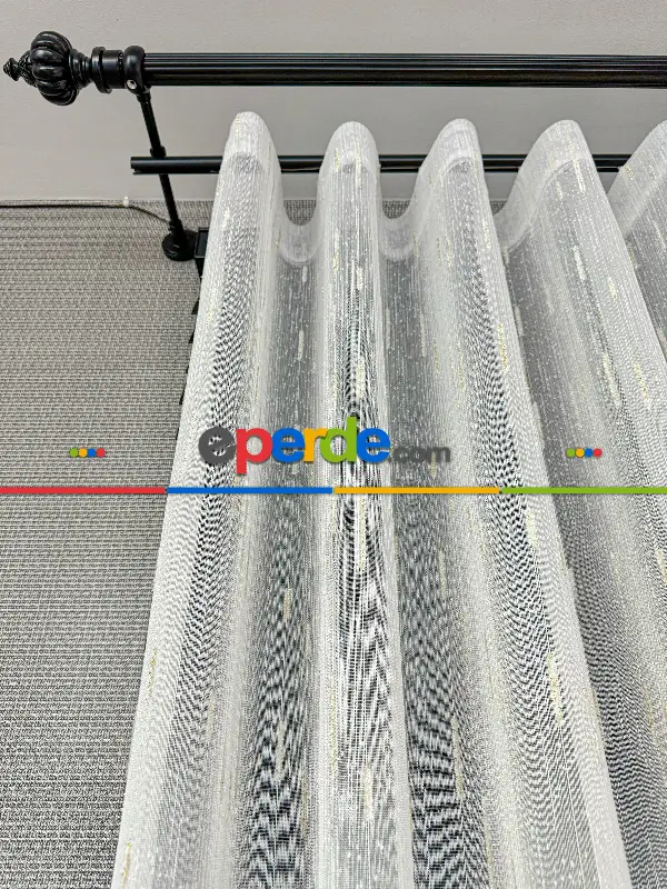 Salon Sakallı Şantuk Tül Perde - Krem Altın - Ürün Videosu Açıklamada Vardır