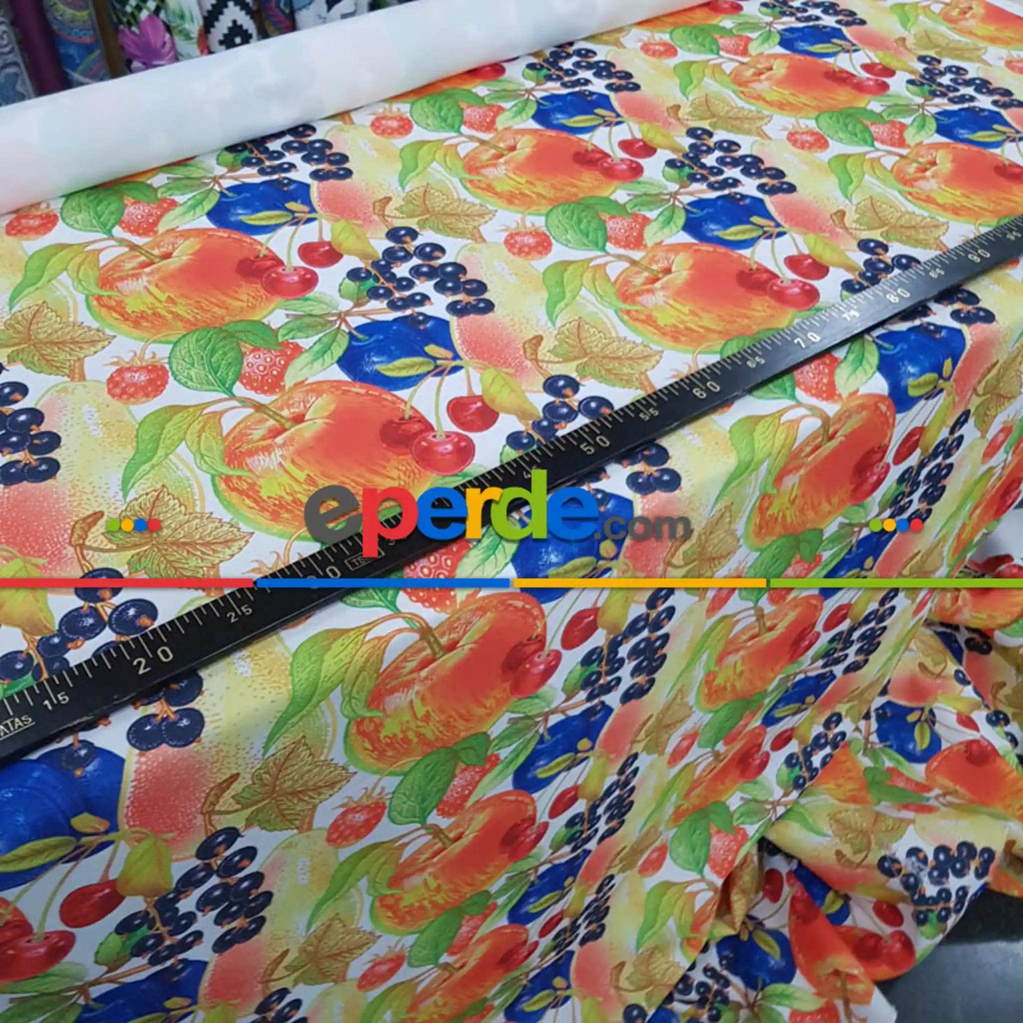 Meyve Desenli Fon Perde Evm555 Kumaşı Kalındır Duck Bezi Değildir- Siyah-Lacivert-Yeşil-Kırmızı-Sarı-Beyaz-Turuncu