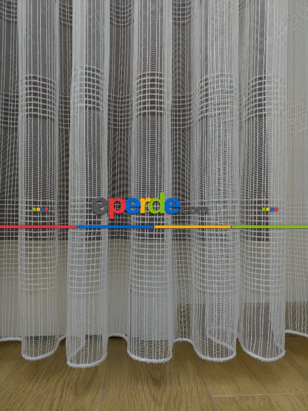 Ekru Zincir Çizgili Tül Perde- Ekru - Kurşunlu Tül