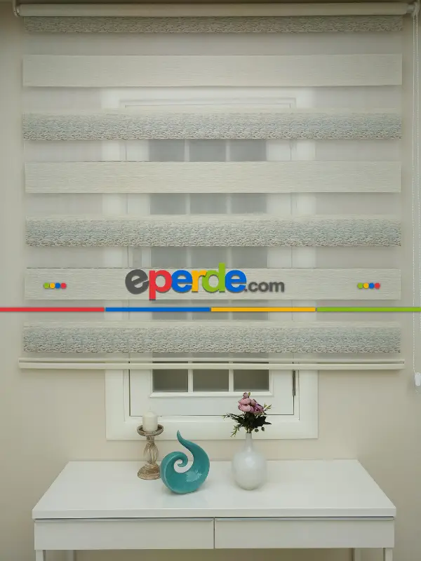 Renk Geçişli Bambu Jakar Zebra Perde- Krem-mavi Açık-kahve