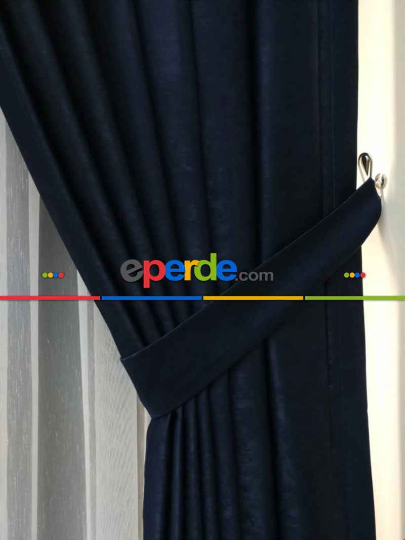 Soft Fon Perde Lacivert Kumaş Kanat Yan Perde- Lacivert