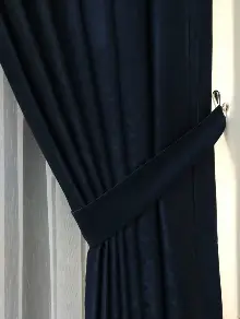 Oturma Odası - Soft Fon Perde Lacivert Kumaş Kanat Yan Perde- Lacivert