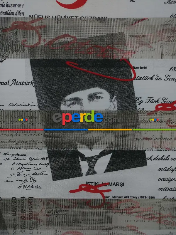 Genç Odası - Atatürk Baskılı Zebra Perde- Siyah-kırmızı-beyaz-siyah Kırmızı- Çok Renkli 3