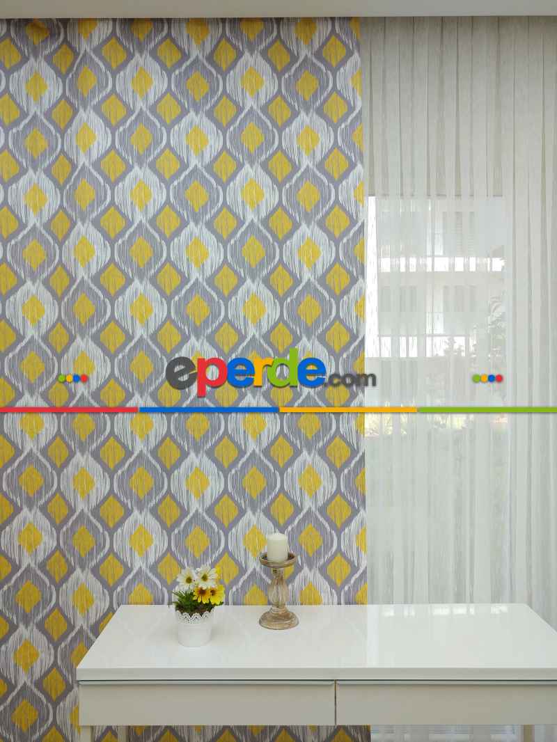 Mutfak Perdesi Kanat Fon Perde Modern Desenli- Gri-Füme-Antrasit