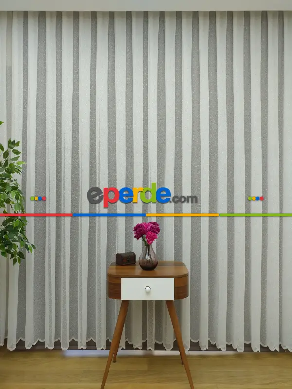 Salon Tül Perde - Kdk Örme Dantel Tül Perde- Krem