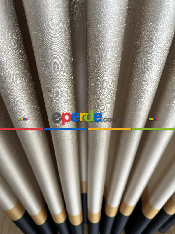 Yatak Odası - Koyu Antrasit Gri Turuncu Krem Jakar Dokuma Fon Perde, Parlak Zemin