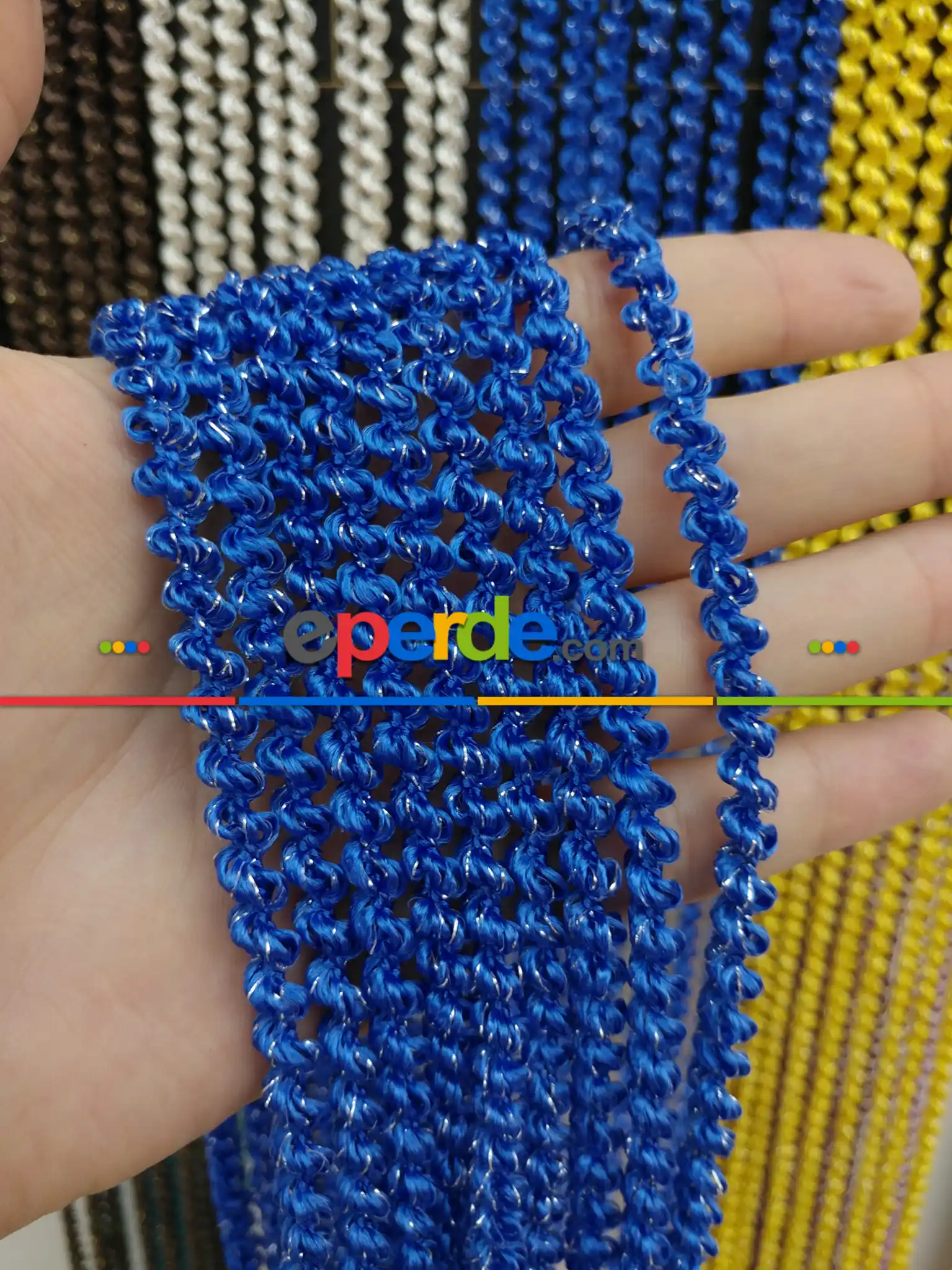 Mavi Rengi İp Perde Bukle Serisi- Mavi-gümüş