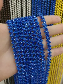 Mutfak İp Perde - Mavi Rengi İp Perde Bukle Serisi- Mavi-gümüş