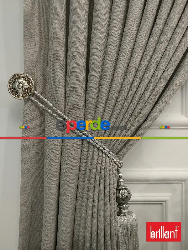 Brillant Keten Açık Gri Renk Düz Fon Perde 180cm- Açık Gri