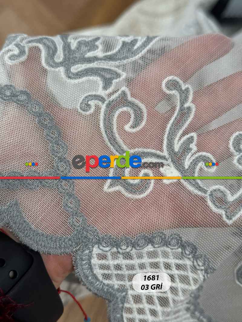 Oturma Odası - Damask Desen Nakışlı Tül Perde - Özel Dokuma Ağır Gramajlı Premium