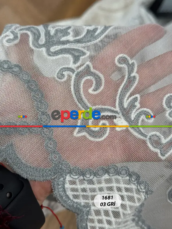 Salon - Damask Desen Nakışlı Tül Perde - Özel Dokuma Ağır Gramajlı Premium